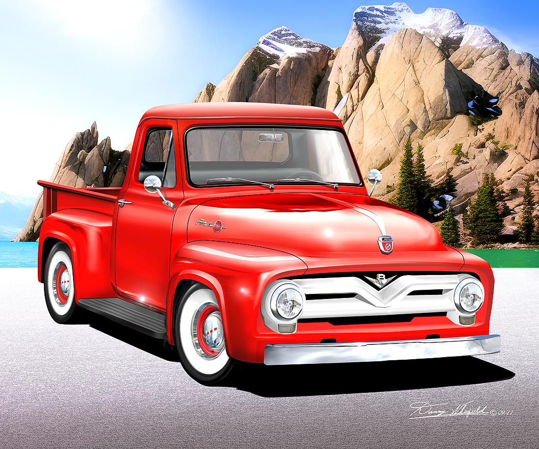 1955 Ford F100 Pickup Truck Art Print: Vintage Automotive Wall Art