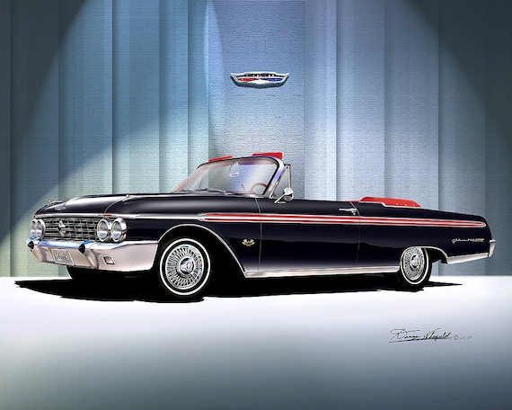 1962 Ford Galaxie 500 XL & Sunliner Art Print: Wire Wheels, Car