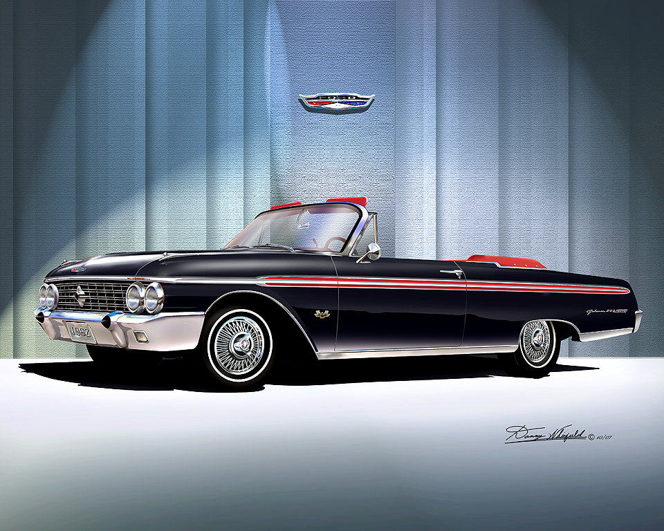 1962 Ford Galaxie 500 XL & Sunliner Art Print: Wire Wheels, Car