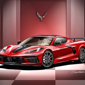 C8 Corvette Stingray Art Prints by Danny Whitfield | Comes in 10 different styles | car poster wall art vintage prints