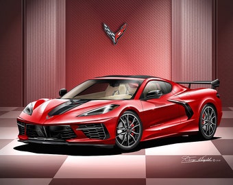 C8 Chevrolet Corvette Stingray Art Prints by Danny Whitfield | Series 5 Comes in 10 different styles | Car Enthusiast Wall Art