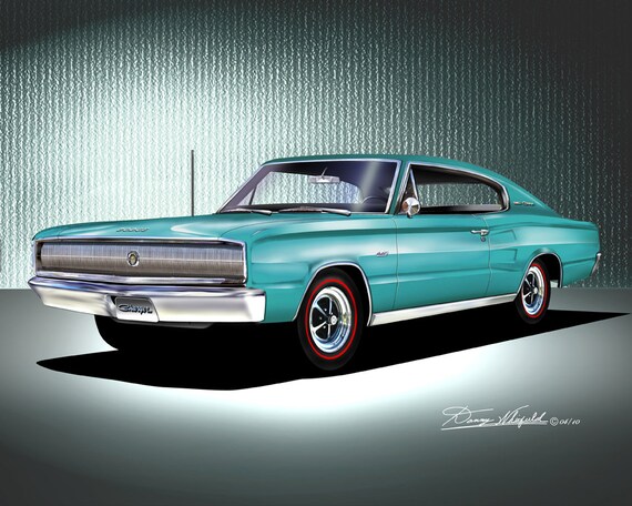 1966-1967 Charger Art Print: Vintage Muscle Car Poster (5-10