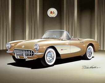 1956-1957 Corvette Art Print: Vintage Car Poster Comes in 5 to 10