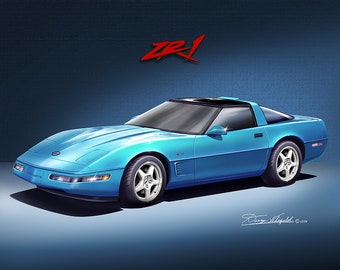 Chevrolet Corvette Art Prints By Danny Whitfield  | 1994 | C4 Corvette ZR1 Comes in 3 different exterior colors| Car Enthusiast Wall Art