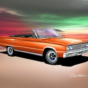 1967 Coronet Convertible Art Prints By Danny Whitfield | Comes in 10 different exterior colors | car poster wall art vintage prints