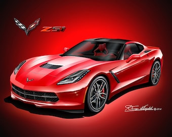 Chevrolet Corvette Art Prints By Danny Whitfield  | 2014 2019 | C7 Chevrolet Corvette Z51 Art Prints  comes in 10 different exterior colors