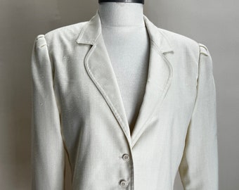 Chaqueta blazer vintage "College Town" de los años 80 en tela color crema con una textura ligeramente nudosa