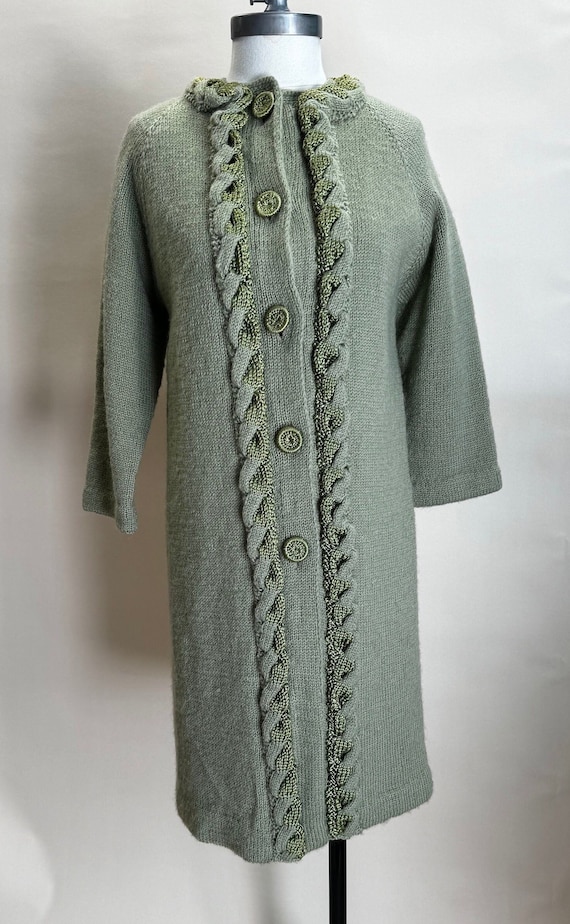Vintage Olive Green Wool Hand Knit Long Sweater Ja