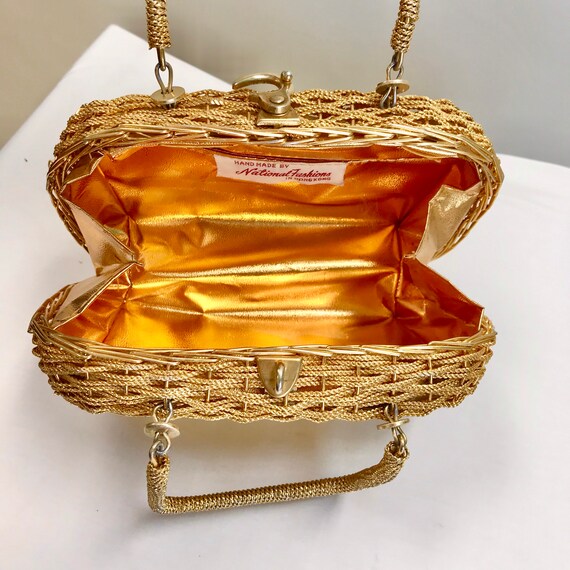 Vintage Gold Wicker purse//Metallic Gold Basket E… - image 6