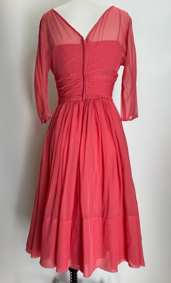 Vintage 1950’s Coral Chiffon Fit and Flare Dress - image 3