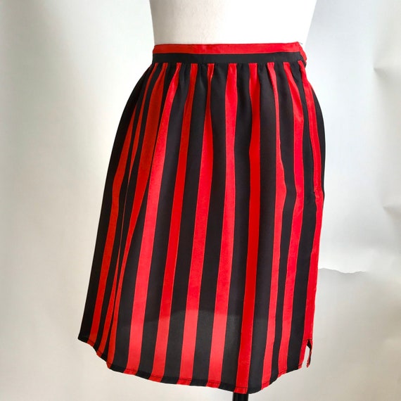 Vintage 80s Silk Stripe Skirt set//Black and Red … - image 6