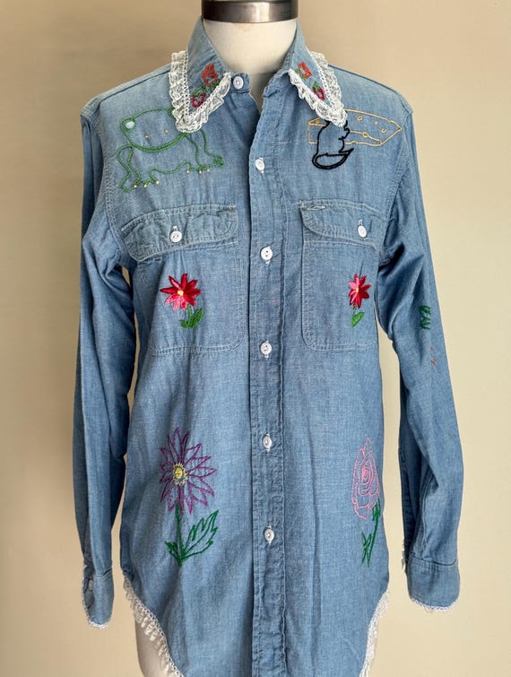 Vintage 1970’s “Big Mac” Chambray Embroidered Shirt by JCPenney.
