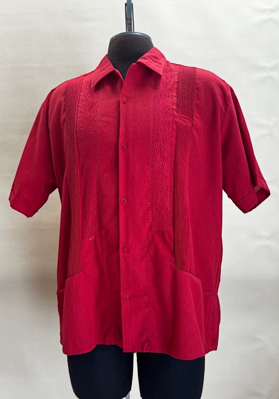 Vintage Guayabera “Chichen” Red Linen Men’s Shirt