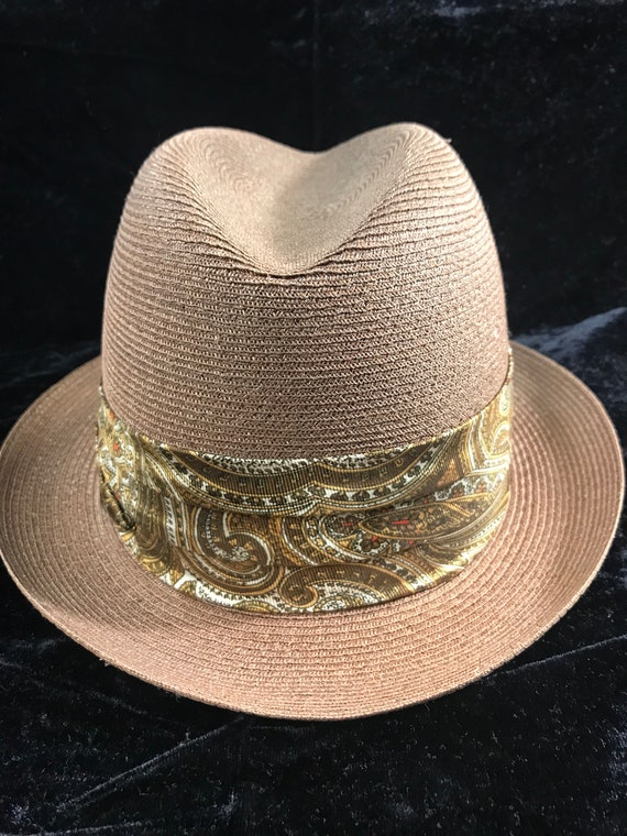 Vintage Braided Brown Straw Panama Hat with Paisl… - image 4
