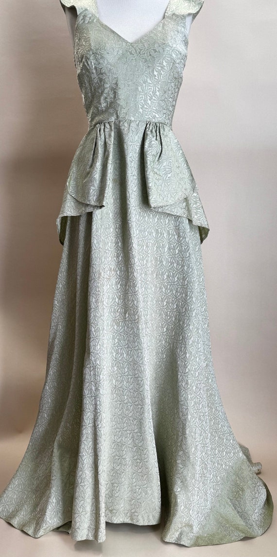 Vintage Pale Green Floral Floor Length Dress