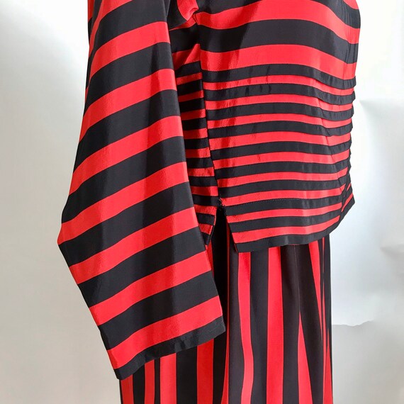 Vintage 80s Silk Stripe Skirt set//Black and Red … - image 5