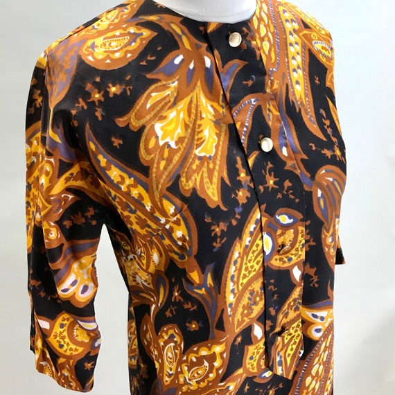 Classic Vintage 1960s Paisley Dress//gold-black-b… - image 1