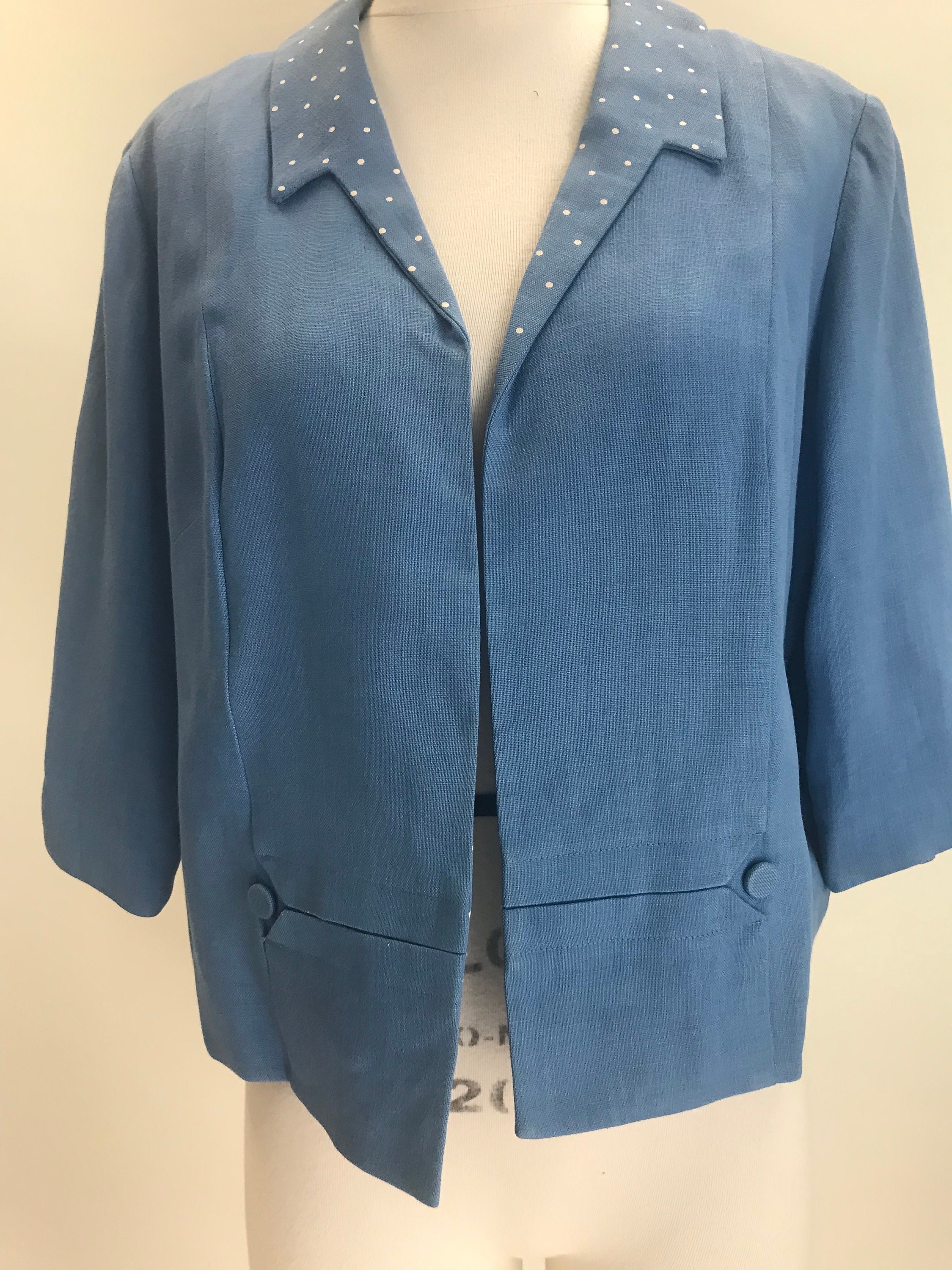 ジャケット・アウター vintage short length tailored jacket Vintage Light Blue Short Jacket With 3/4 Length Sleeves - Etsy
