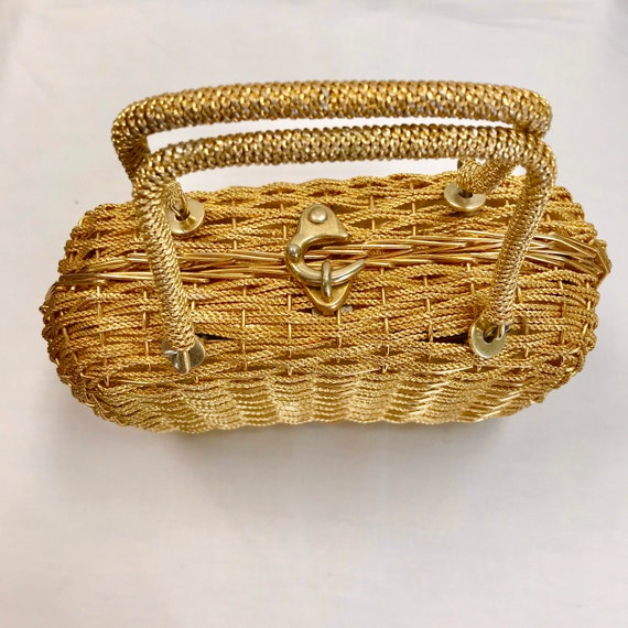 Vintage Gold Wicker purse//Metallic Gold Basket E… - image 5