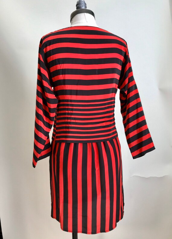 Vintage 80s Silk Stripe Skirt set//Black and Red … - image 3