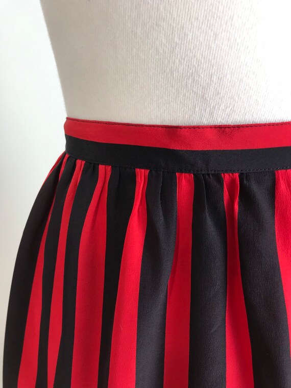 Vintage 80s Silk Stripe Skirt set//Black and Red … - image 7