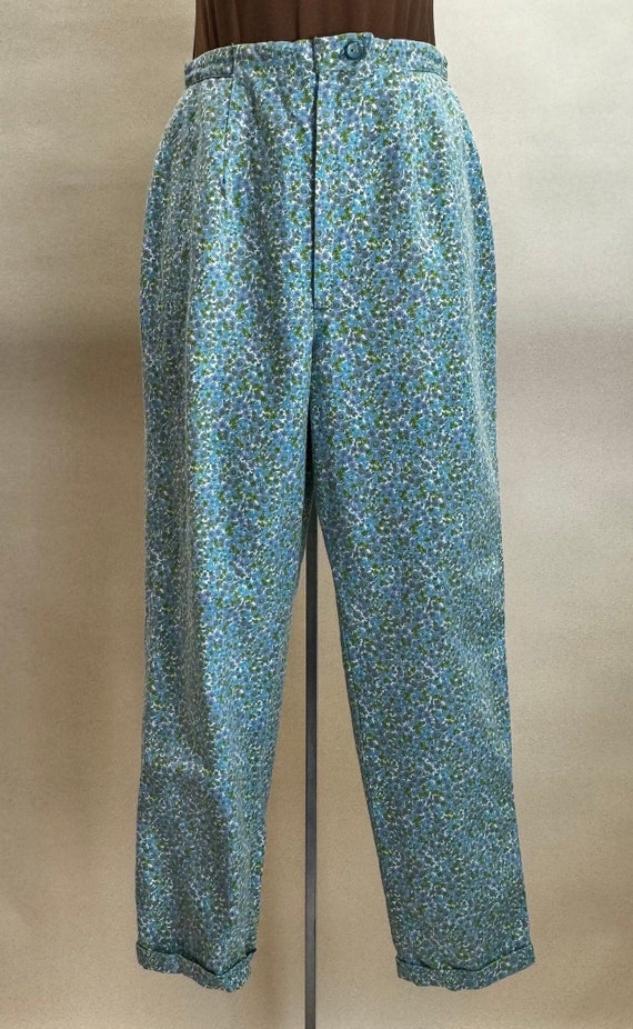 Vintage Green, Turquoise & Blue Floral High Waist 