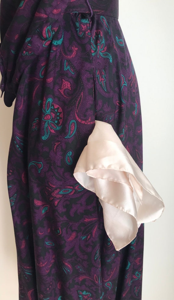 Vintage 1980’s Purple Paisley Mid Calf Dress with… - image 4