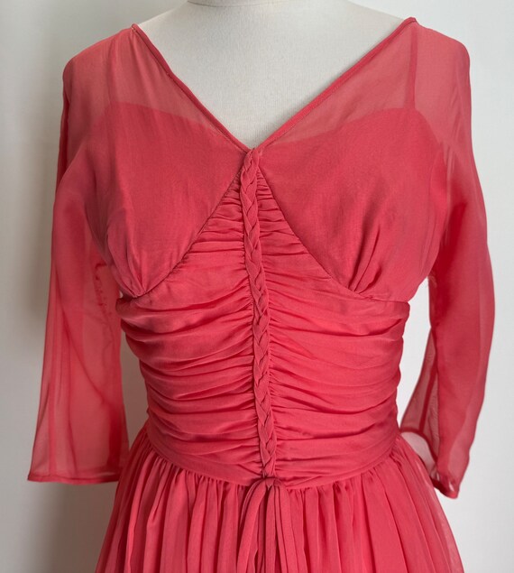 Vintage 1950’s Coral Chiffon Fit and Flare Dress - image 2