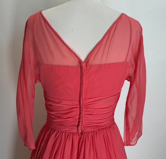 Vintage 1950’s Coral Chiffon Fit and Flare Dress - image 4