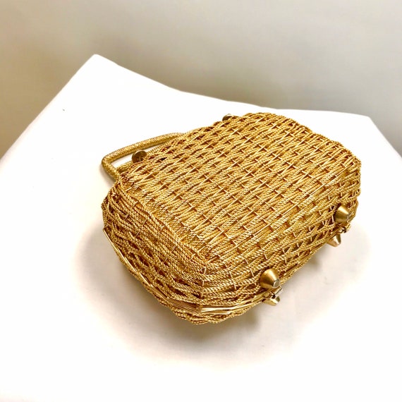 Vintage Gold Wicker purse//Metallic Gold Basket E… - image 4