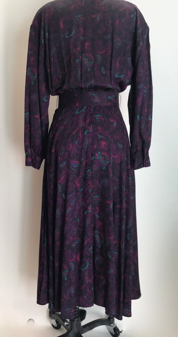 Vintage 1980’s Purple Paisley Mid Calf Dress with… - image 5