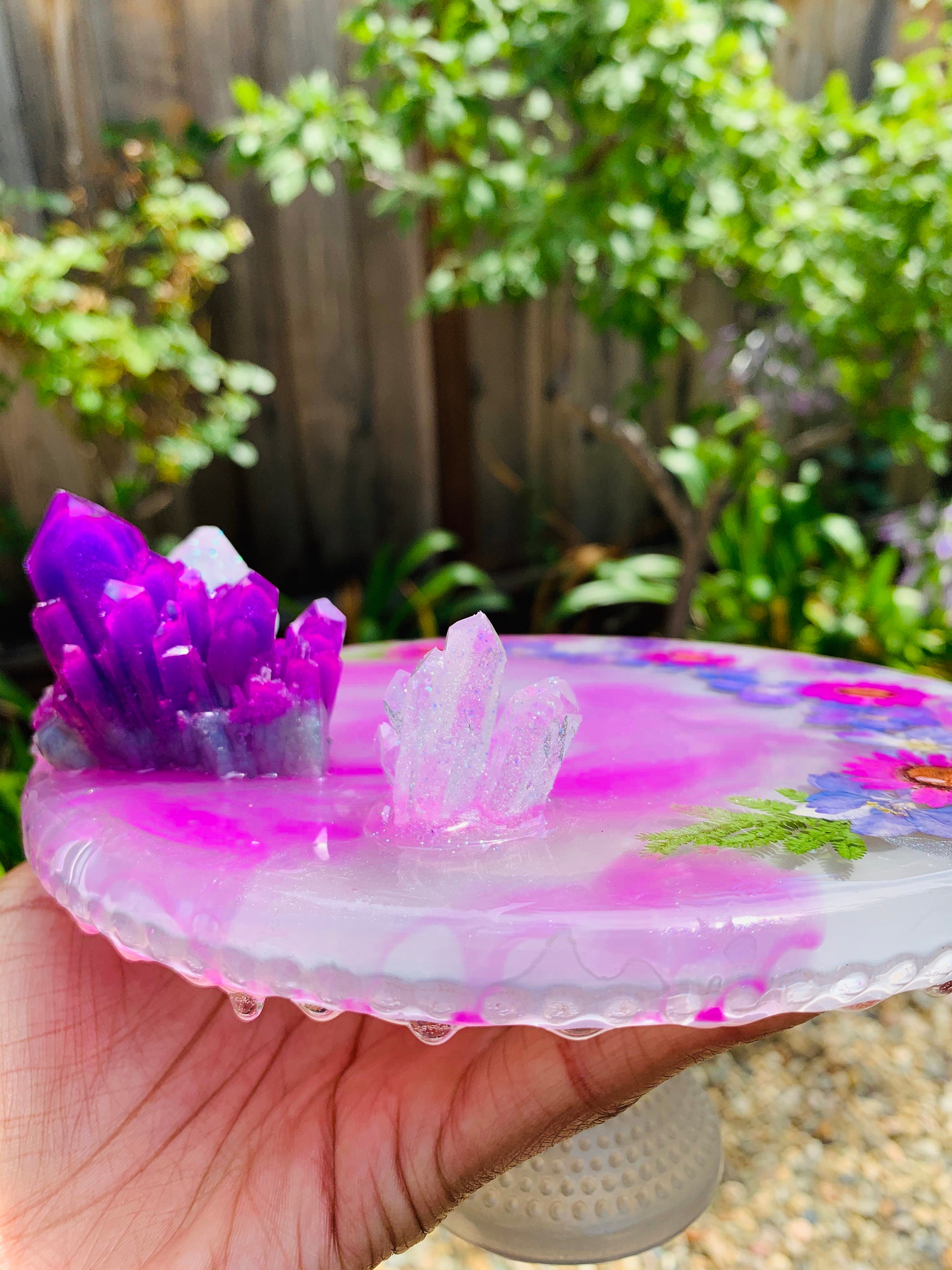 Vassoio Portagioielli In Vetro Viola A Forma Di Fiore: Piccolo Organizer Per Anelli E Orecchini, Regalo Per Donna
