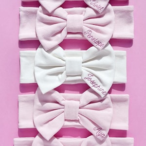 Personalized baby headband with name Baby bow headband Newborn headband Big bow headband Baby girl embroidered bow Custom baby girl gift