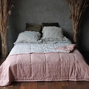 Linen bed cover queen Linen bedspread quilt Linen coverlet twin Linen comforter Linen bed throw Quilted blanket King size quilt Wedding gift