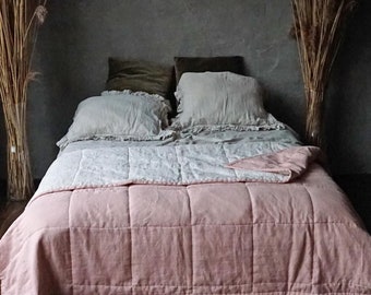 Linen bed cover queen Linen bedspread quilt Linen coverlet twin Linen comforter Linen bed throw Quilted blanket King size quilt Wedding gift