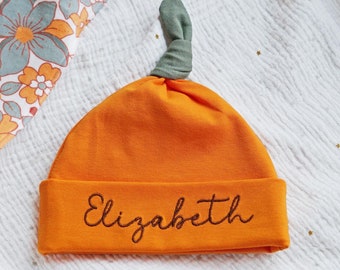 Pumpkin baby hat Personalized newborn hat Embroidered baby hat Fall baby outfit Halloween baby hat with name Custom baby shower gift