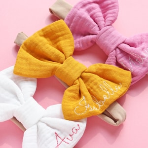 Personalized Baby Headband with Name Embroidered Baby Bow Headband Baby Girl Bow Newborn Bow headband Monogrammed baby girl gift shower gift