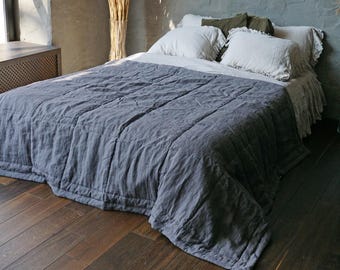 Linen quilt bedspread Quilted linen blanket Queen size bedspread Linen comforter modern quilt Minimalist linen bedding Scandinavian bedcover
