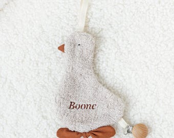 Personalized Goose Pacifier Holder, Terry Cloth Baby Shower Gift