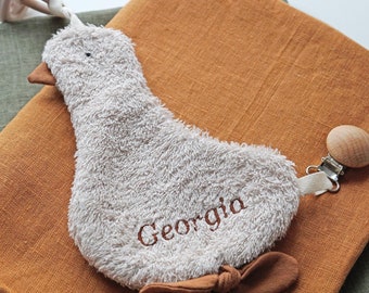 Embroidered Goose Pacifier Clip, Terry Cloth Baby Gift