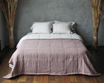 Handmade Linen Quilt Bedspread | Stonewashed Linen Comforter | Quilted Linen Blanket | Natural Linen Bedding | Minimalist Bed Cover