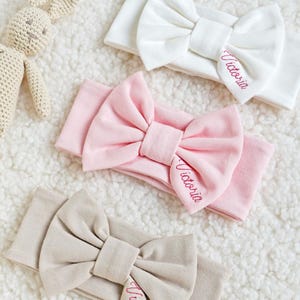 Baby Bow Headband: Personalized Girl Head Bow With Name Embroidery Newborn - 12 months