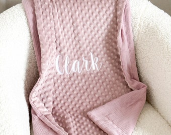 Personalized minky baby blanket name Soft muslin baby blanket embroidered Girl minky lovey blanket Toddler blanket minky Baby shower gift