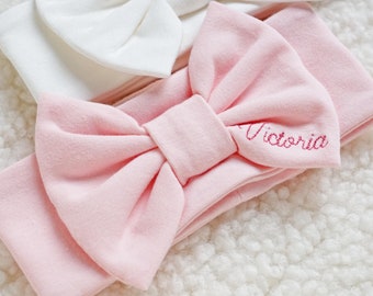 Baby girl bow Headband for baby girl Personalized baby head wrap bow Monogrammed baby bow Embroidered baby headband with name Baby girl gift