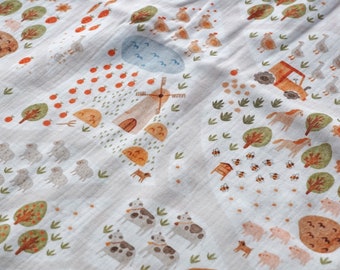 Tela de muselina con estampado campestre: Algodón de doble gasa para manta de bebé