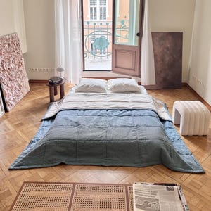 Linen quilt bedspread queen Linen bed cover blue Linen quilted blanket Bedroom quilt coverlet Modern bedding Linen Bedroom decor gift idea