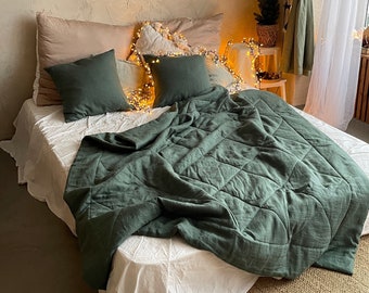 Copriletto trapuntato in lino Coperta in lino Biancheria da letto Boho Trapunta trapunta regina Boho arredamento estetico camera da letto Copriletto Regalo di inaugurazione della casa