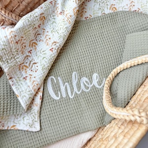 Personalisierte Baby Decke: Gestickte Name Waffel Musslin Swaddle