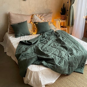 Linen bedspread quilt Linen throw blanket Boho bedding Queen comforter quilt Boho aesthetic bedroom decor Bed coverlet Housewarming gift