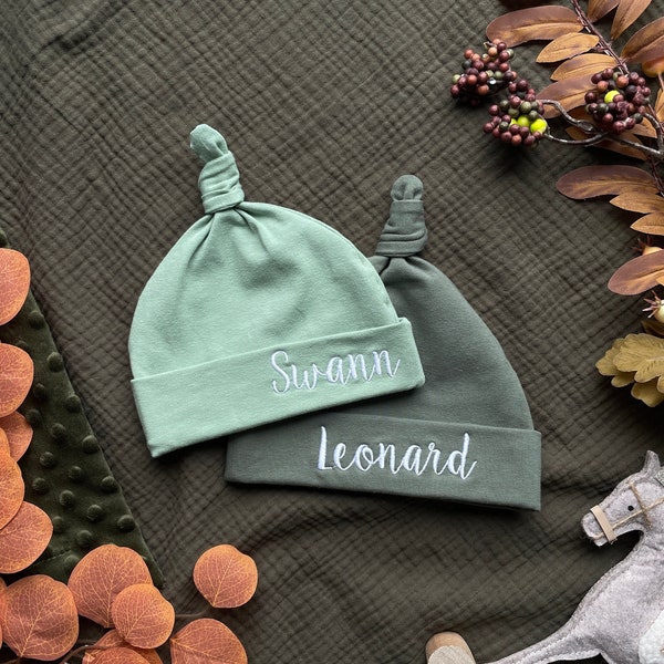 Custom newborn hat with name Embroidered knot baby hat with name Personalized baby hat Baby beanie Baby hat with knot Baby gift personalized